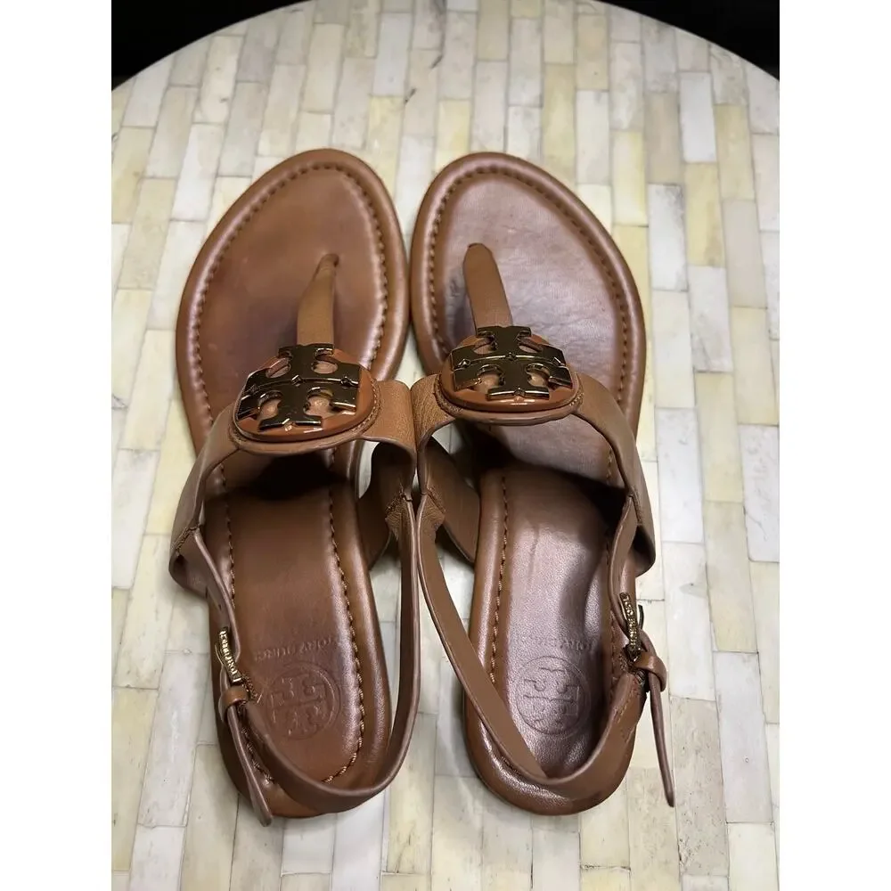 Tory Burch Bryce Flat Thong Sandals in Royal Tan leather